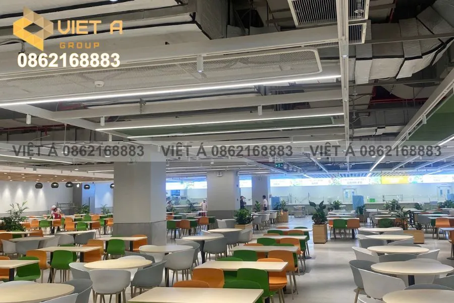 Thi Công Lam Nhôm Trang Trí Và Trần Nhôm Lưới Tại Nhà Ăn Goretek Bắc Ninh Giai Đoạn 2 18 Góc Nhìn Tổng Thể Lam Nhôm Trang Trí Và Trần Nhôm Lưới Nhà Ăn