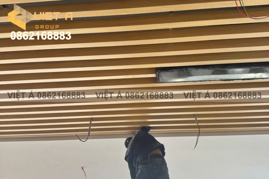 Hình ảnh thi công Trần nhôm U50x100mm tại Nhà ăn Inteco Thanh Hóa