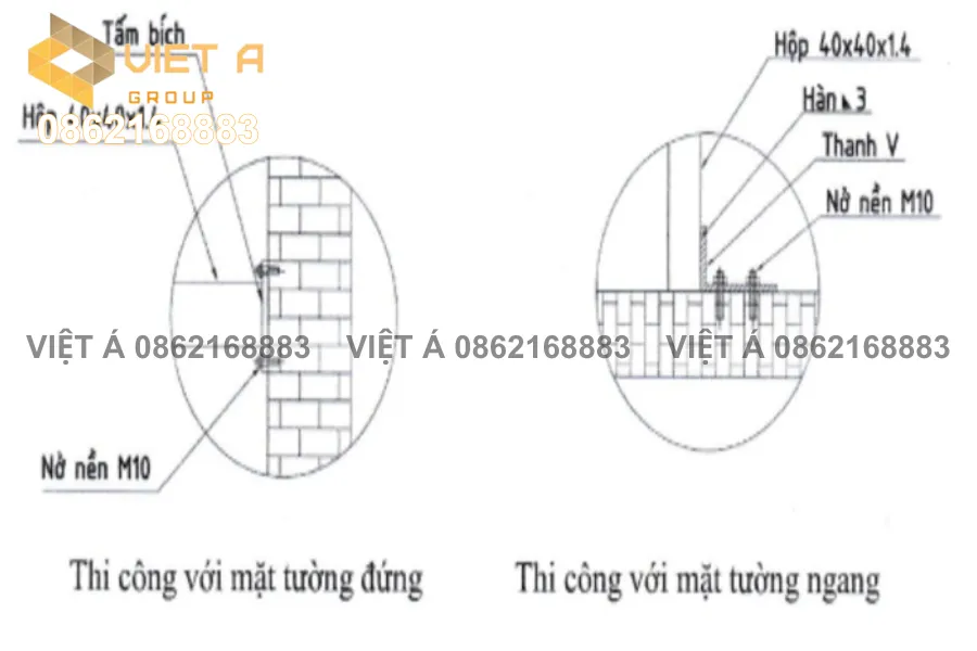 Thi công với mặt tường đứng và ngang