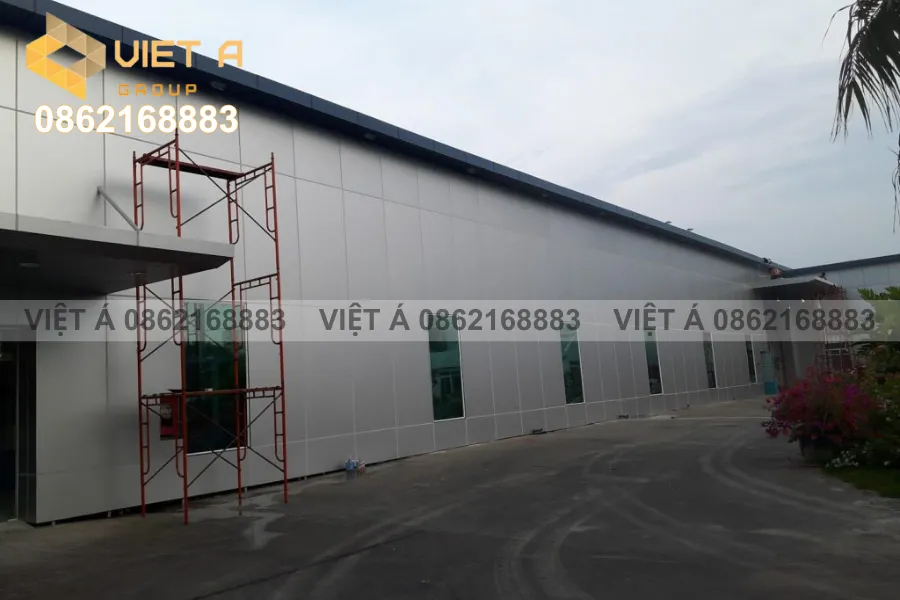 Hình ảnh thực tế tấm ốp nhôm Alu Việt Á Group tại công trình
