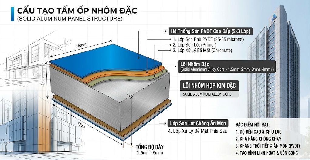 Cấu tạo của tấm ốp nhôm đặc