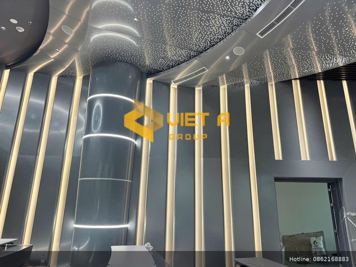 Nội thất ốp nhôm CNC hoàn thiện dự án Việt Á Group